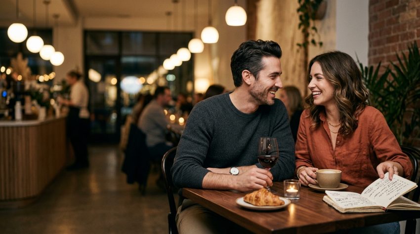 A couple on a first date choosing genuine connection over outdated dating rules